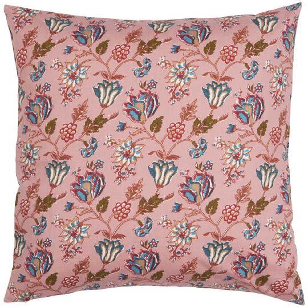 Ib Laursen pudebetræk Amanda coral almond med blå blomster 50x50cm