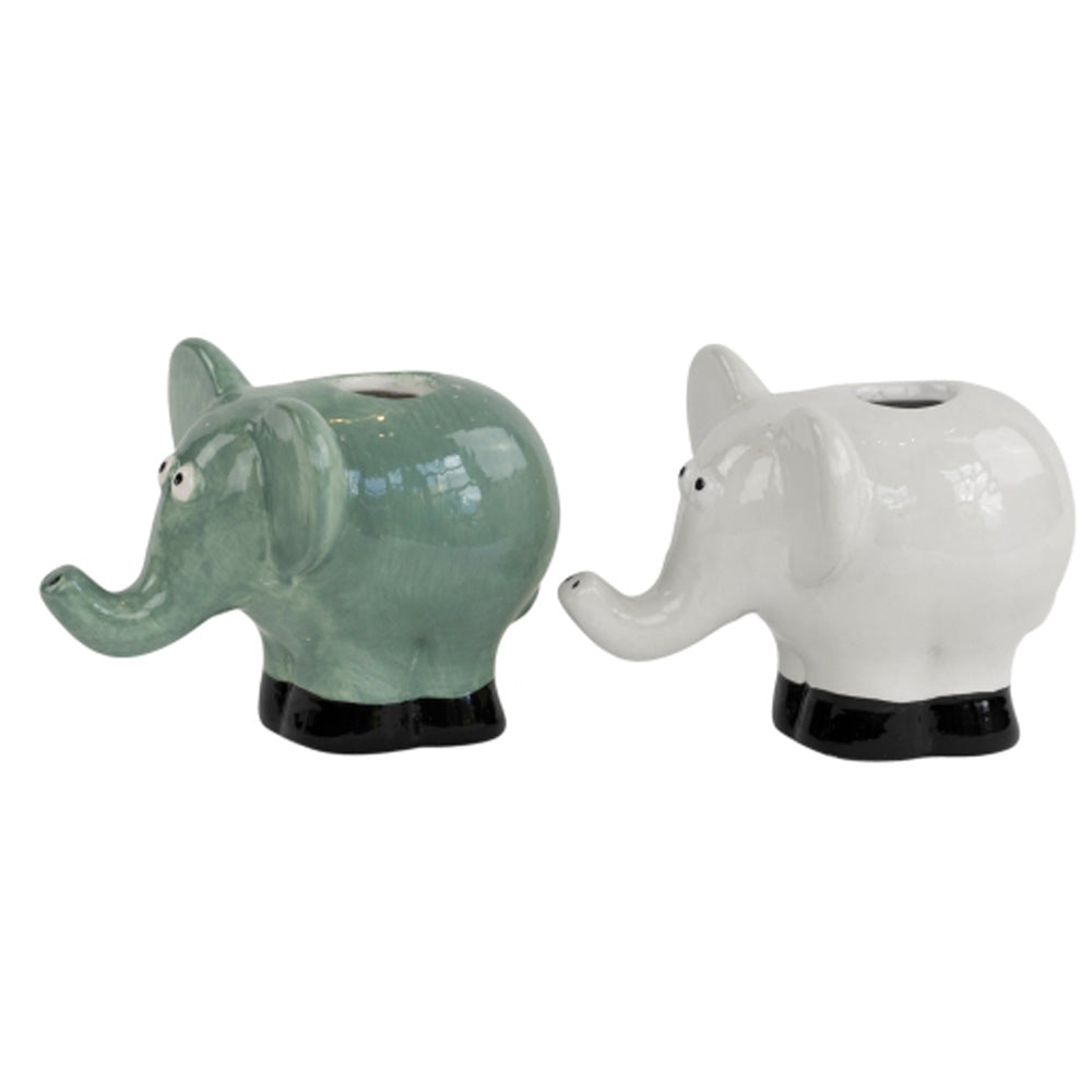 Speedtsberg Vase Elefant Keramik 10x8x7cm Hvid & Grøn - Vaser Bonsavon